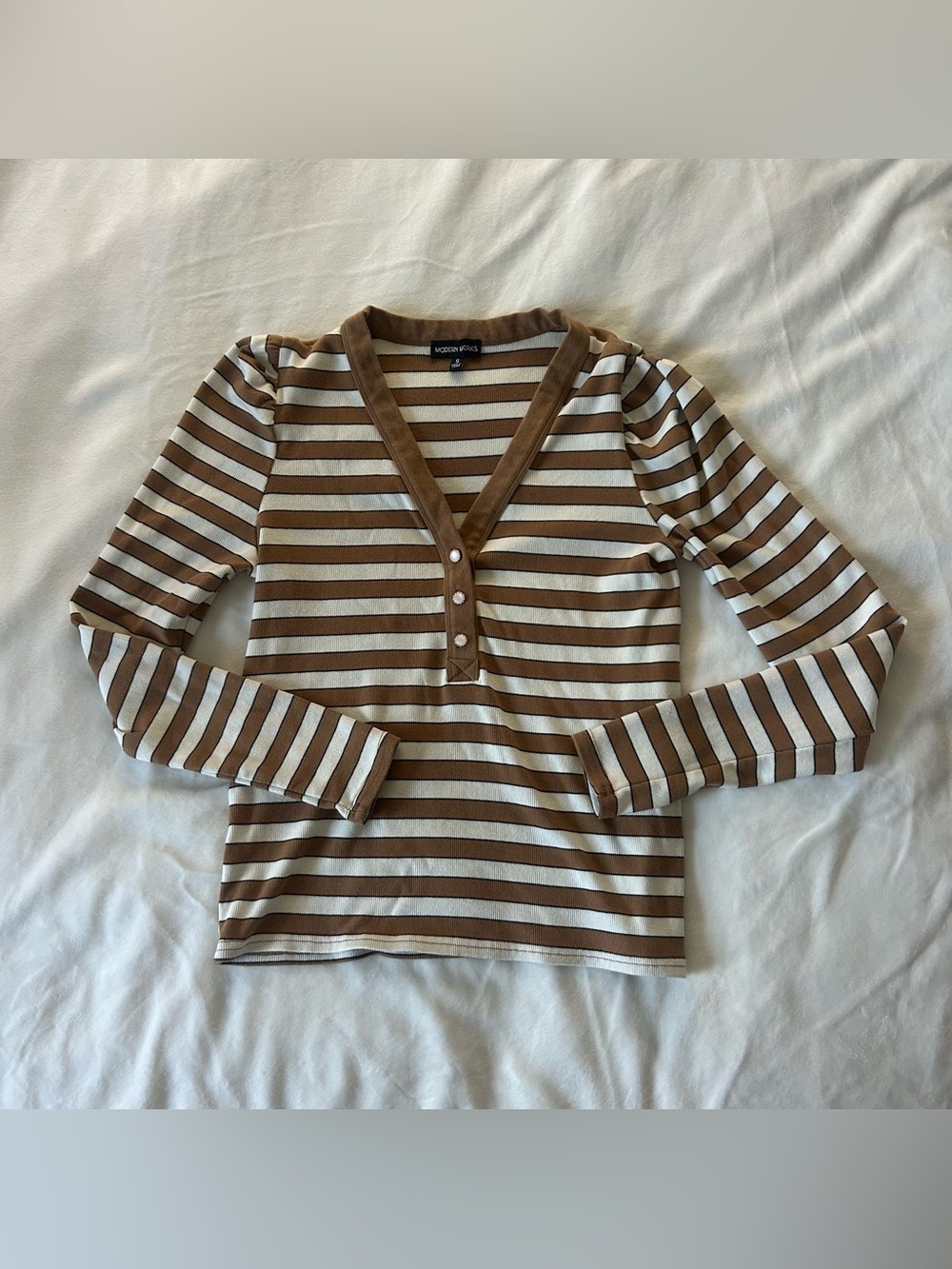 Striped Puff Sleeve Top – Size Small